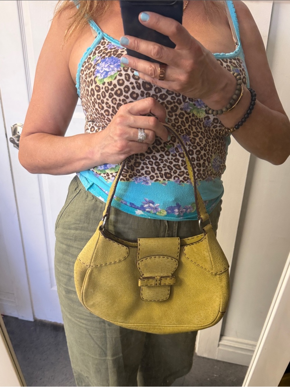 Prada Vintage Olive Green Textured Leather Shoulder Bag Y2K - Picture 11 of 12